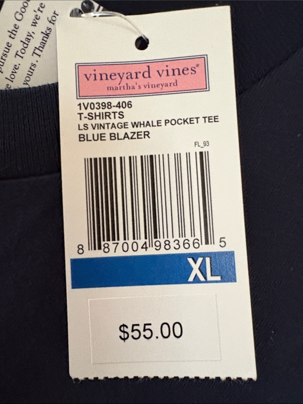 Vineyard Vines Men's Long-Sleeve Pocket Tee — Navy Blue - Picture 4 of 7